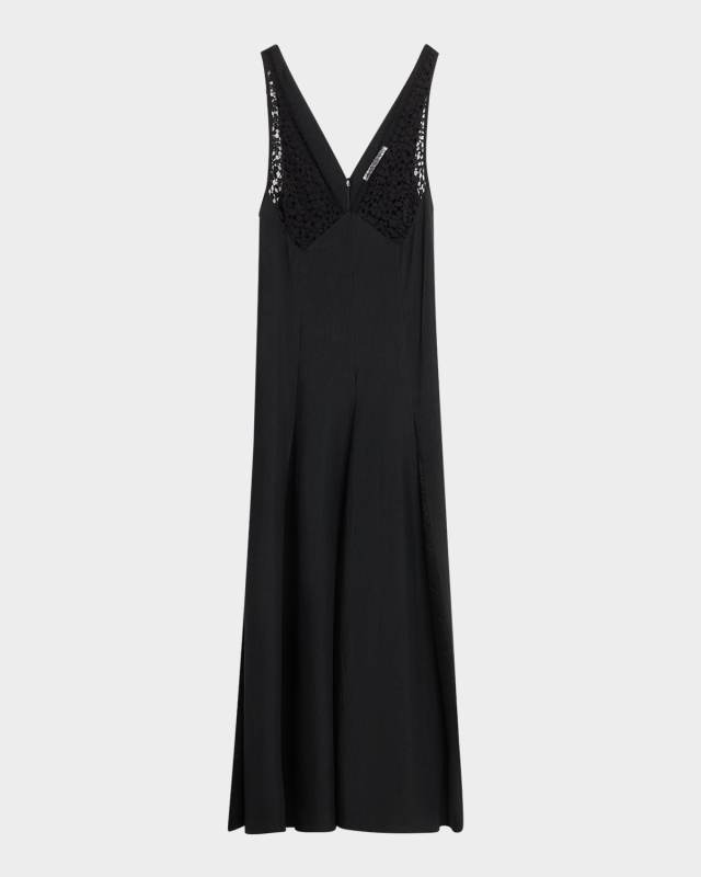 V-Neck Lace But Midi Dress